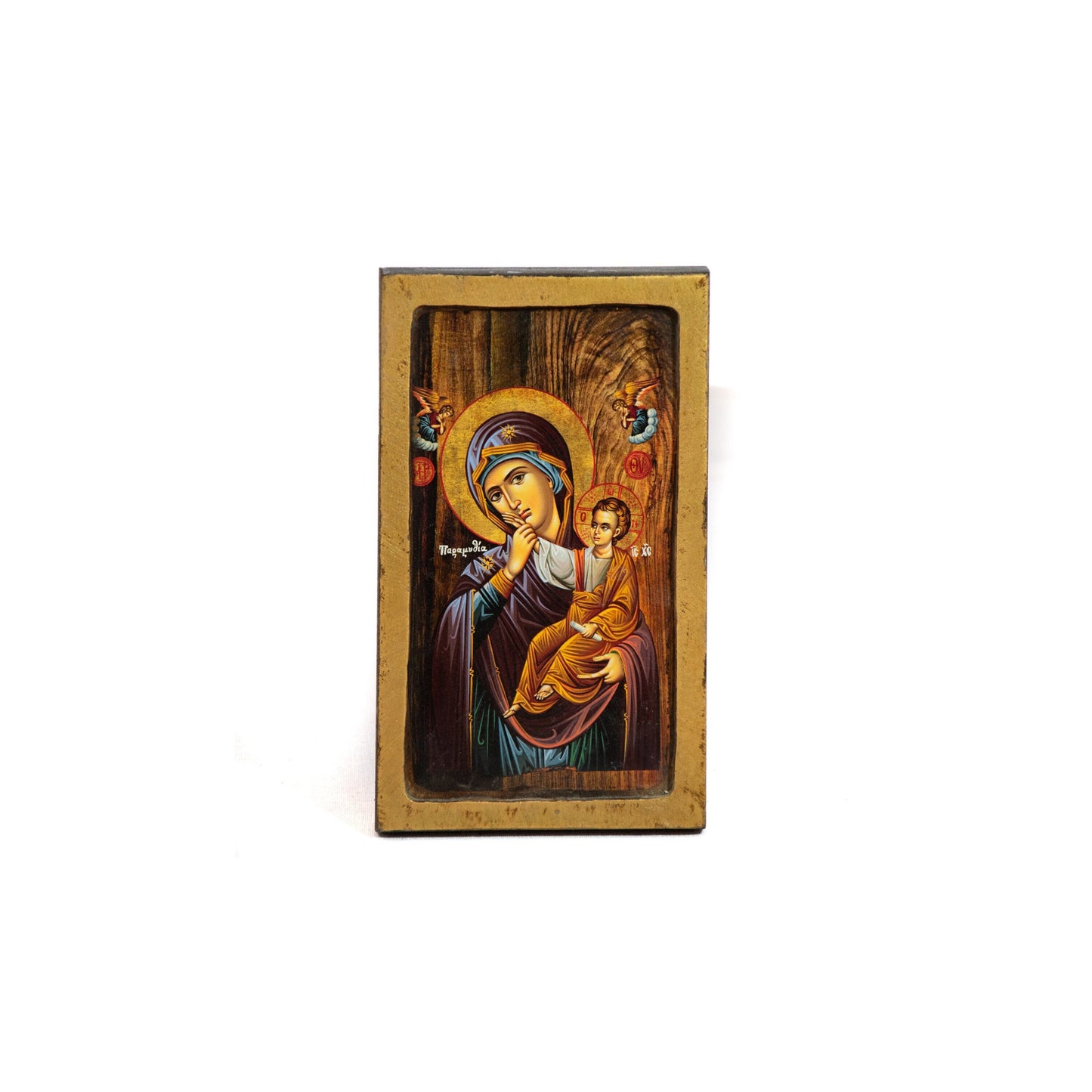 Virgin Mary icon Paramythia, Handmade Greek Orthodox Icon, Mother of God Byzantine art wall hanging, Theotokos wood plaque 23x14cm TheHolyArt