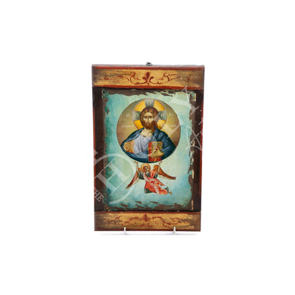 Jesus Christ icon Pantocrator, Handmade Greek Orthodox icon of our Lord, Byzantine art wall hanging canvas icon wood plaque 38x24cm - TheHolyArt