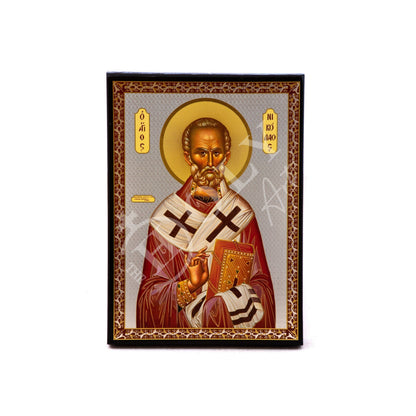 Saint Nicholas icon, Handmade Greek Orthodox icon of St Nick, Byzantine art wall hanging icon on wood plaque, religious decor 27x21cm - TheHolyArt
