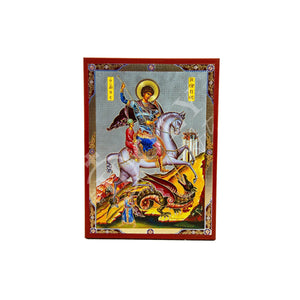 Saint George icon, Handmade Greek Orthodox icon of St George, Byzantine art wall hanging icon wood plaque, religious decor 22x16cm - TheHolyArt