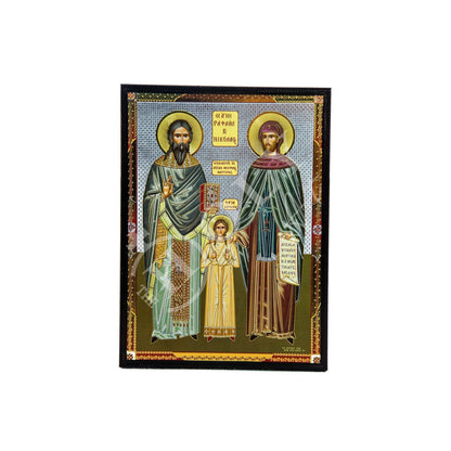 Saint Raphael Saint Nicholas Saint Irene icon Lesvos, Byzantine art wall hanging, Handmade Greek Orthodox icon wood plaque, religious gift - TheHolyArt