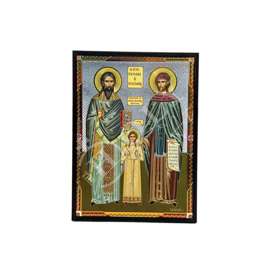 Saint Raphael Saint Nicholas Saint Irene icon Lesvos, Byzantine art wall hanging, Handmade Greek Orthodox icon wood plaque, religious gift TheHolyArt