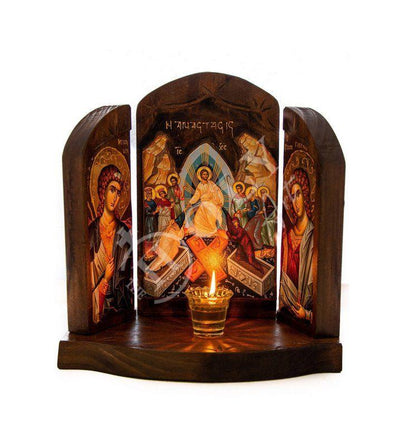 Handmade Iconostasis with Resurrection of Jesus Christ Archangel Michael Archangel Gabriel - TheHolyArt