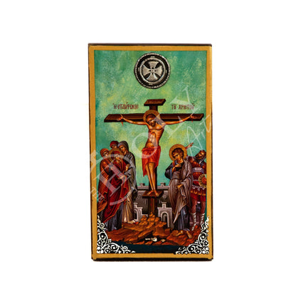 The Crucifixion, Handmade Greek Orthodox icon Crucifix, Holy Cross Byzantine art wall hanging icon wood plaque, religious decor - TheHolyArt