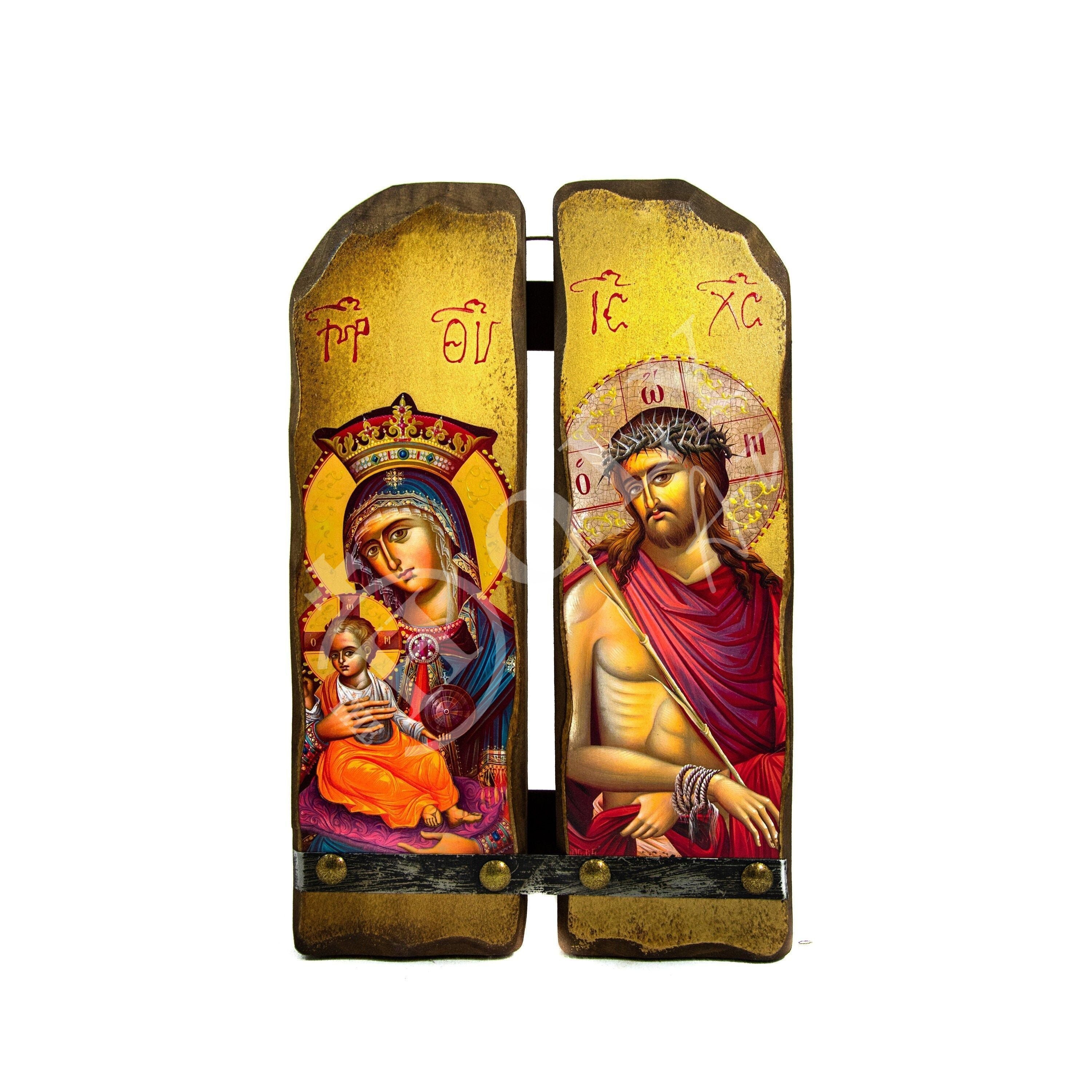 Virgin Mary & Jesus Christ icon , Handmade Greek Orthodox Icon