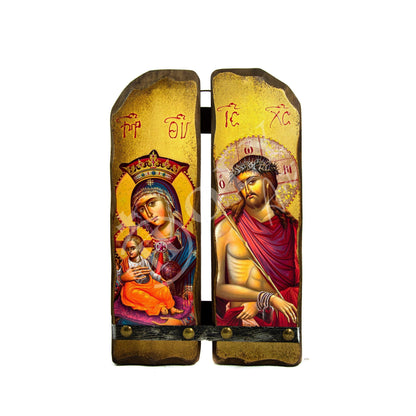 Virgin Mary & Jesus Christ icon , Handmade Greek Orthodox Icon, Mother of God and our Lord Byzantine art wall hanging wood plaque, decor - TheHolyArt