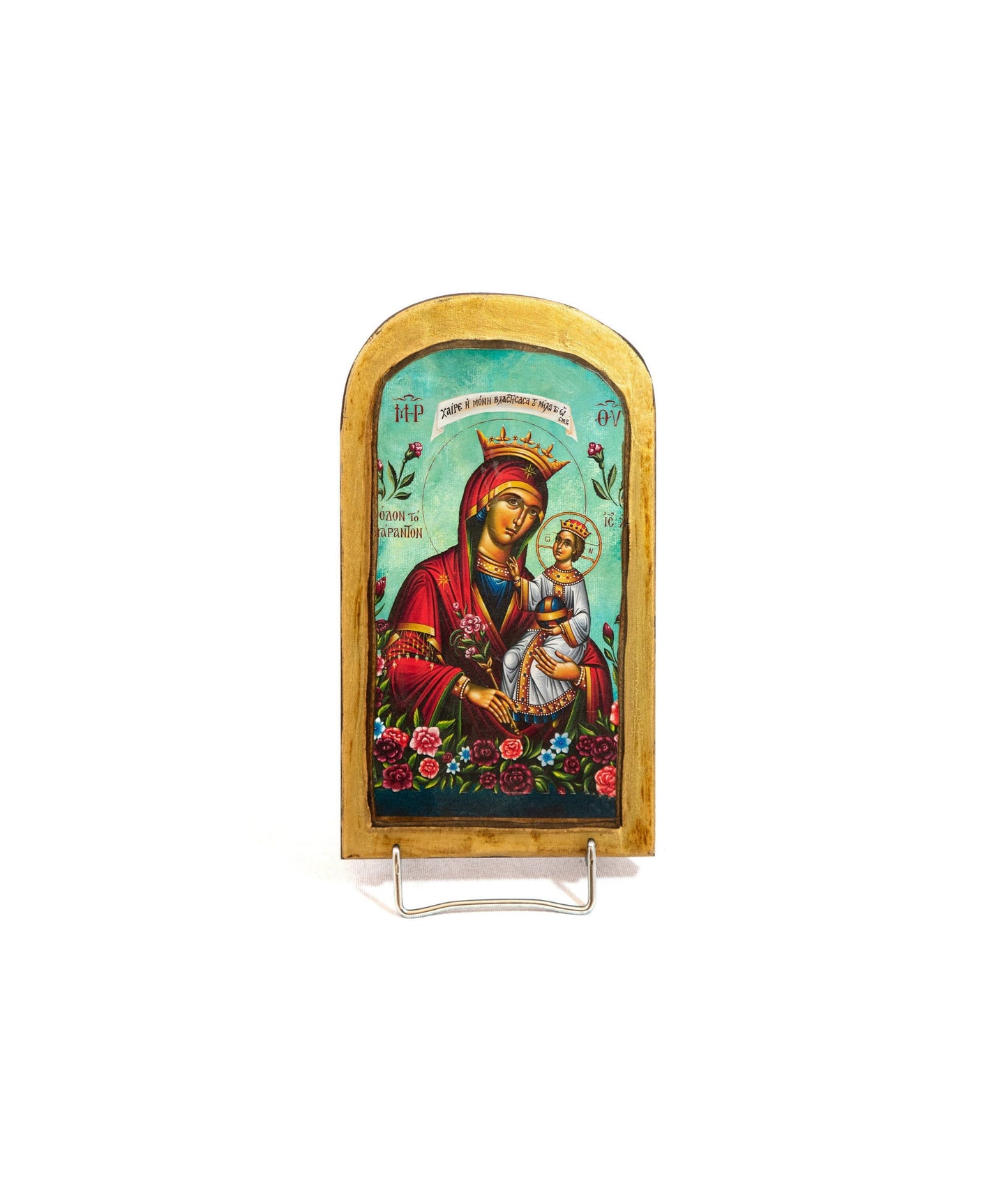 Virgin Mary icon Panagia Rose Amaranth, Handmade Greek Orthodox Icon Byzantine wood plaque TheHolyArt