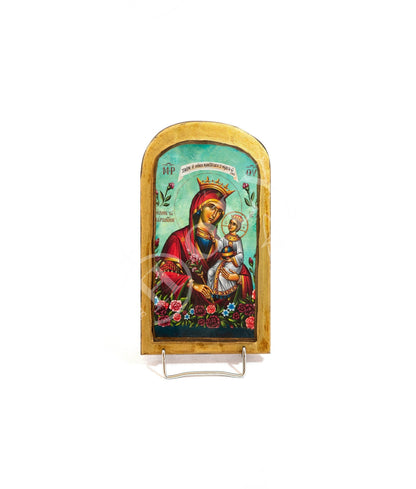 Virgin Mary icon Panagia Rose Amaranth, Handmade Greek Orthodox Icon Byzantine wood plaque - TheHolyArt