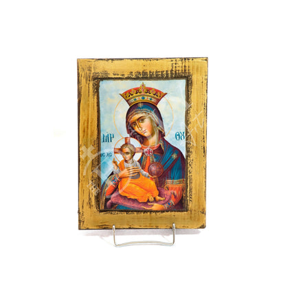 Virgin Mary icon Panagia, Handmade Greek Orthodox icon Theotokos, Mother of God Byzantine art wall hanging wood plaque, wedding gift 22x16cm - TheHolyArt