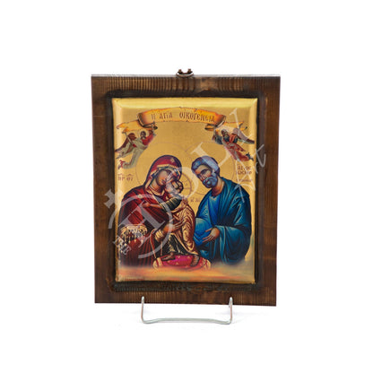 The Holy Family icon, Handmade Greek Orthodox icon, Byzantine art wall hanging canvas icon w/ gold leaf on wood plaque, wedding gift - TheHolyArt