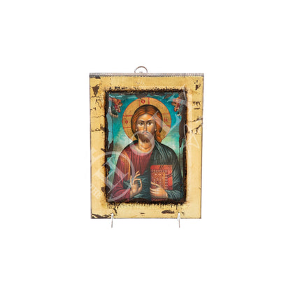 Jesus Christ icon, Handmade Greek Orthodox icon of our Lord, Byzantine art wall hanging canvas icon w gold leaf wood plaque, wedding gift - TheHolyArt