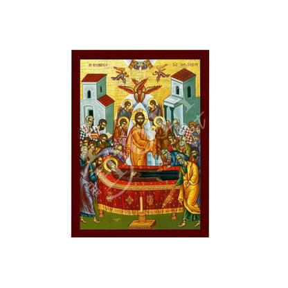 Dormition of Virgin Mary icon, Handmade Greek Orthodox Icon of Theotokos Assumption, Mother of God Byzantine art wall hanging plaque icon - TheHolyArt