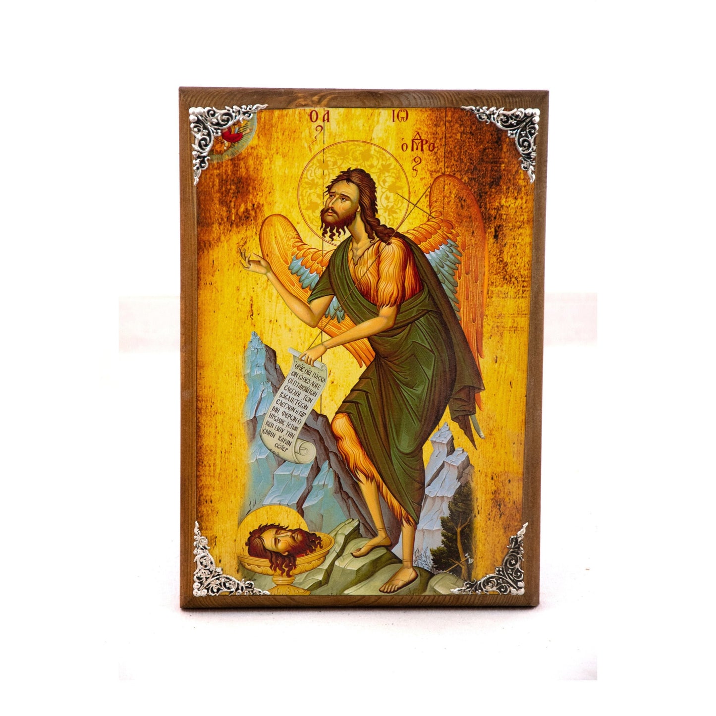 Saint John icon, Byzantine wall hanging art, Greek Orthodox icon handmade wood plaque of Saint John Baptist, religious home decor TheHolyArt