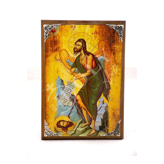 Saint John icon, Byzantine wall hanging art, Greek Orthodox icon handmade wood plaque of Saint John Baptist, religious home decor TheHolyArt