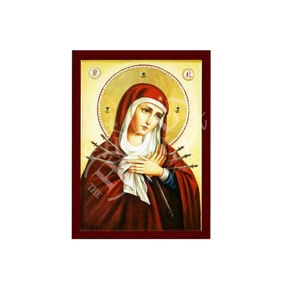 Our Lady of Sorrows icon, Virgin Mary icon Seven 7 swords, Handmade Greek Orthodox Icon, Mother of God Byzantine art wall hanging plaque - TheHolyArt