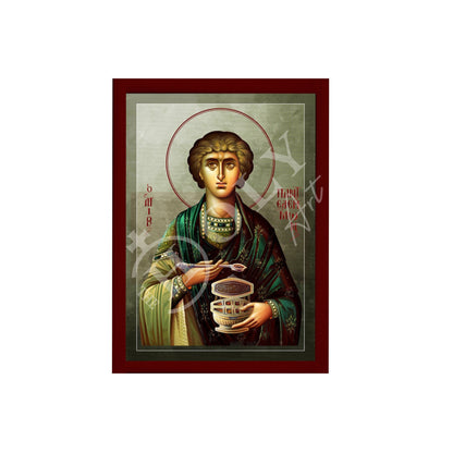 Saint Panteleimon icon, Greek Handmade Orthodox icon of Saint Pantaleon, Byzantine art wall hanging of San Pantaleone, religious gift - TheHolyArt