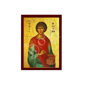 Saint Panteleimon icon, Greek Handmade Orthodox icon of Saint Pantaleon, Byzantine art wall hanging of San Pantaleone, religious gift - TheHolyArt