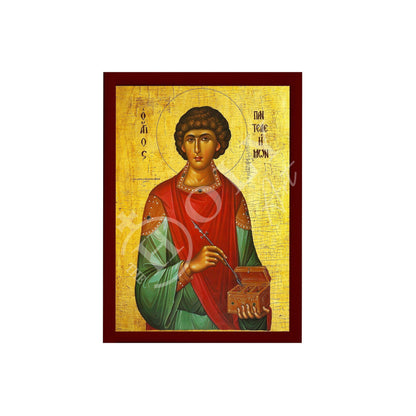 Saint Panteleimon icon, Greek Handmade Orthodox icon of Saint Pantaleon, Byzantine art wall hanging of San Pantaleone, religious gift - TheHolyArt