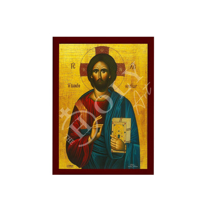 Jesus Christ icon, Handmade Greek Orthodox icon of our Lord, Byzantine art wall hanging on wood plaque, religious home decor - TheHolyArt