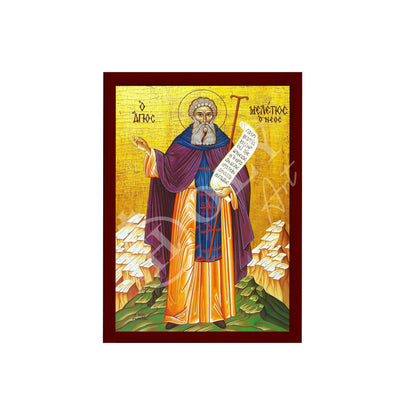 Saint Meletius icon, Handmade Greek Orthodox icon St Meletios the Younger, Byzantine art wall hanging on wood plaque icon, religious decor - TheHolyArt