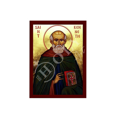 Saint Kenneth icon, Handmade Greek Orthodox icon of St Kenneth, Byzantine art wall hanging wood plaque, religious gift - TheHolyArt