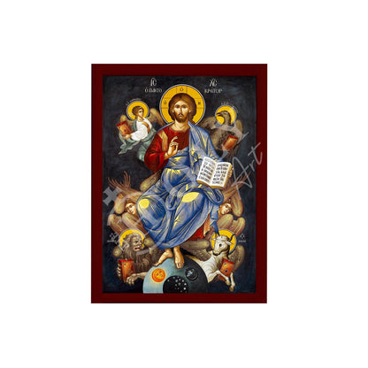 Jesus Christ icon, Handmade Greek Orthodox icon of our Lord w Apostles, Byzantine wood plaque - TheHolyArt