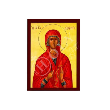 Saint Lucy icon, Handmade Greek Catholic Orthodox icon of St Lucy of Syracuse, Byzantine art wall hanging wood plaque, religious gift - TheHolyArt