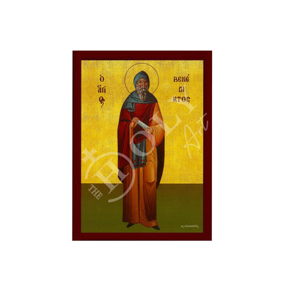 Saint Benedict icon of Nursia, Handmade Greek Catholic icon of St Benedict, Byzantine art wall hanging wood plaque, religious decor - TheHolyArt