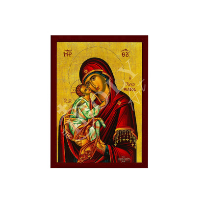 Virgin Mary icon Panagia Glykophilousa, Handmade Greek Orthodox Icon, Mother of God Byzantine art, Theotokos wall hanging wood plaque - TheHolyArt