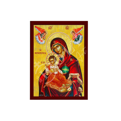 Virgin Mary icon Panagia Therapeusa, Greek Christian Orthodox Icon, Mother of God Byzantine art, Theotokos handmade wall hanging wood plaque - TheHolyArt