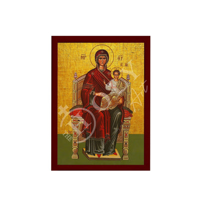 Virgin Mary icon Panagia Enthroned, Greek Christian Orthodox Icon, Mother of God Byzantine art, Theotokos handmade wall hanging wood plaque - TheHolyArt