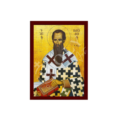 Saint Basil icon, Handmade Greek Orthodox icon of Basil the Great, Byzantine art wall hanging of St Basil of Caesarea on wood plaque - TheHolyArt