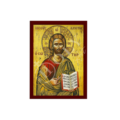 Jesus Christ icon, Handmade Greek Orthodox icon of our Lord, Byzantine art wall hanging on wood plaque, religious icon home decor - TheHolyArt