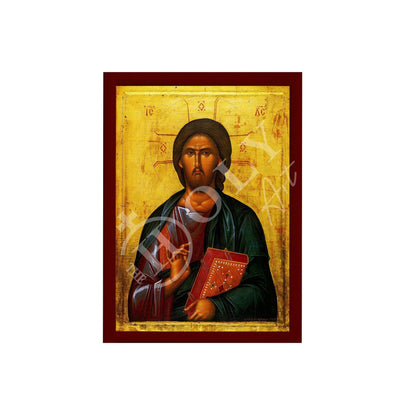Jesus Christ icon Pantocrator, Handmade Greek Orthodox icon of our Lord, Byzantine art wall hanging on wood plaque, religious icon home decor - TheHolyArt