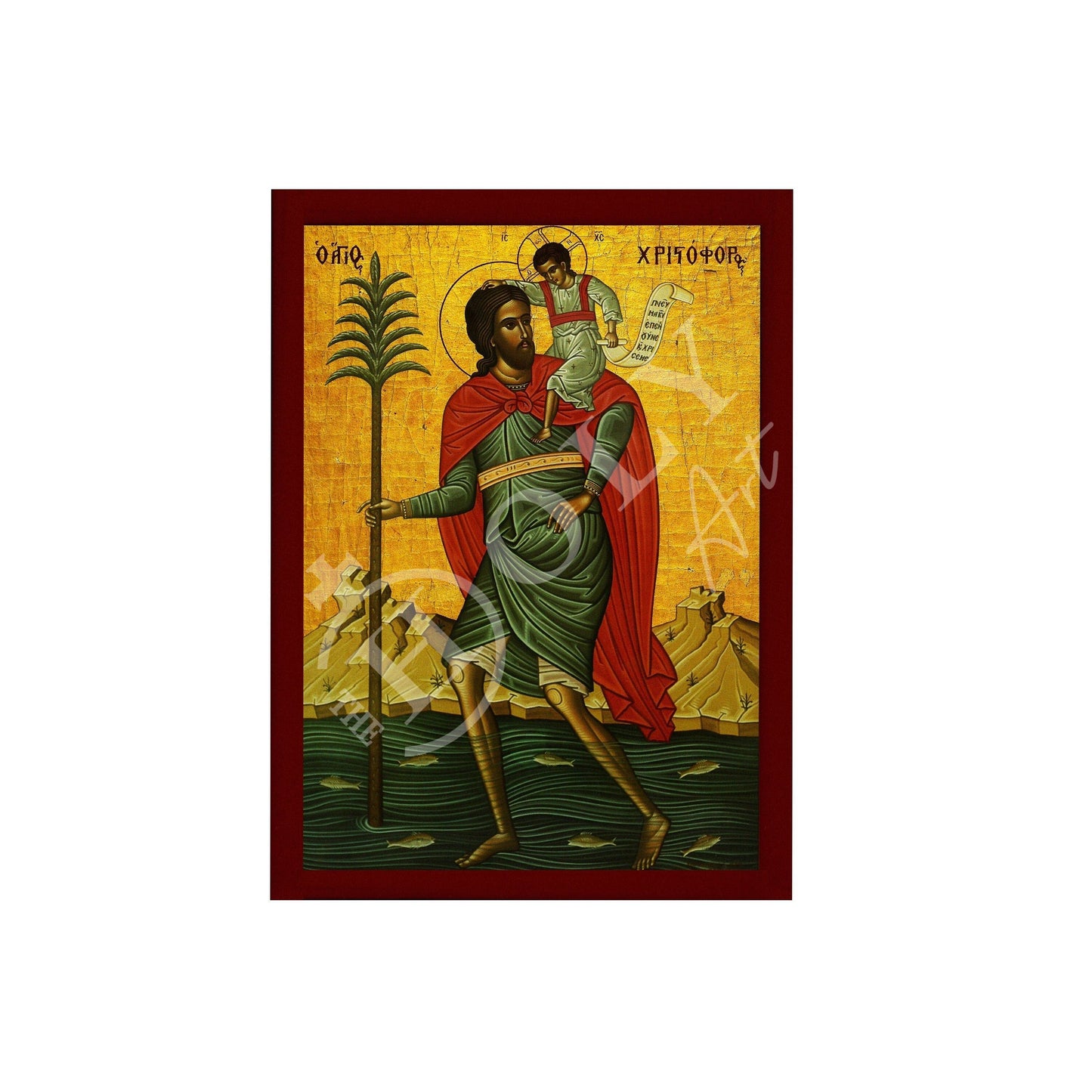 Saint Christopher icon, Handmade Greek Orthodox icon of Martyr Christopher of Lycea, Byzantine art wall hanging on wood plaque TheHolyArt