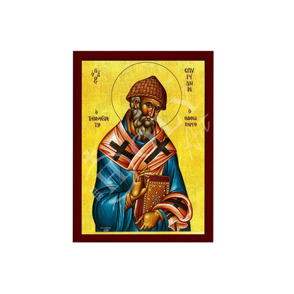 Saint Spyridon icon, Handmade Greek Orthodox icon of St Spyridon, Byzantine art wall hanging icon on wood plaque, religious decor - TheHolyArt