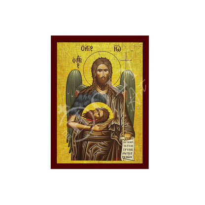 Saint John icon, Handmade Greek Orthodox icon of St John Baptist, Byzantine art wall hanging of the Forerunner wood plaque, religious decor - TheHolyArt