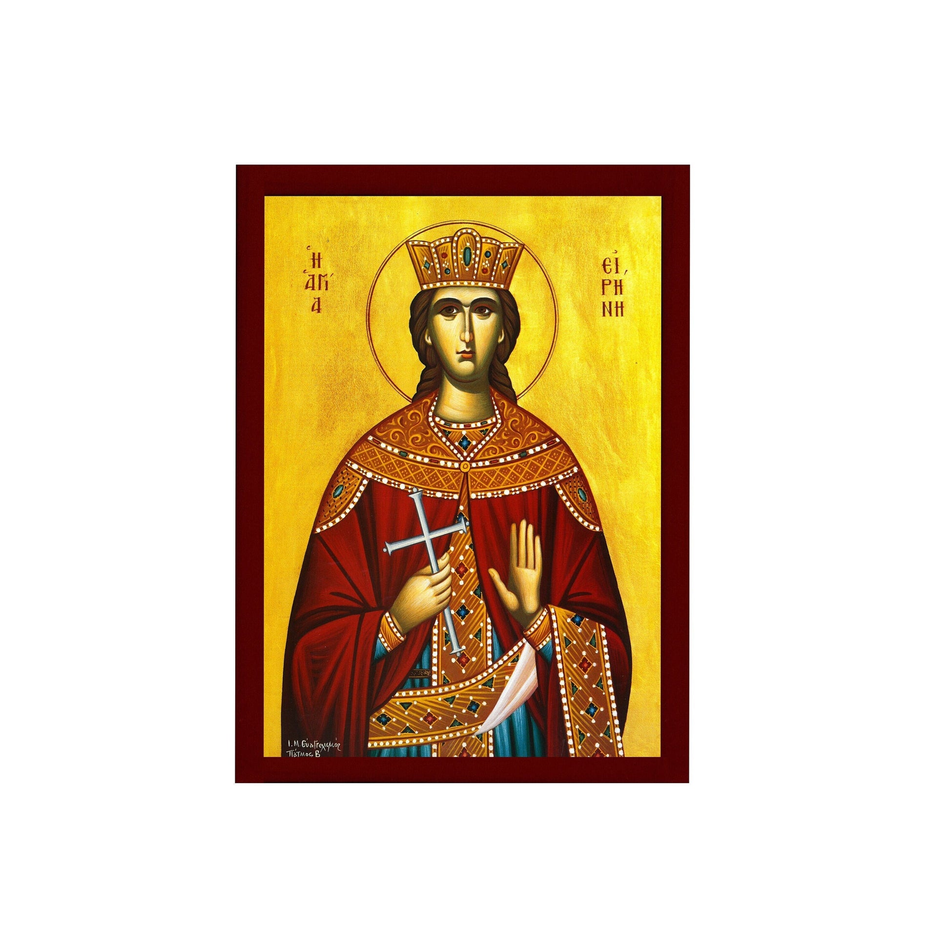 Saint Irene icon, Handmade Greek Orthodox icon of St Irene of Thessaloniki, Byzantine art wall hanging icon on wood plaque, religious decor TheHolyArt