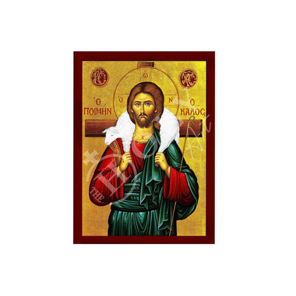 Jesus Christ icon The Good Shepherd, Handmade Greek Orthodox icon Byzantine wood plaque - TheHolyArt