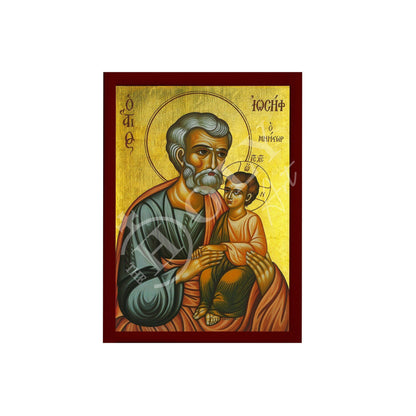 Saint Joseph icon, Handmade Greek Orthodox icon of St Joseph the Betrothed, Byzantine wood plaque - TheHolyArt
