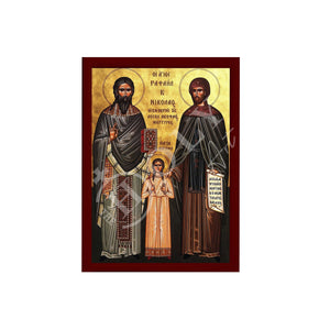 Saint Raphael Saint Nicholas Saint Irene icon Lesvos, Byzantine art wall hanging, Handmade Greek Orthodox icon wood plaque, religious gift(2) - TheHolyArt