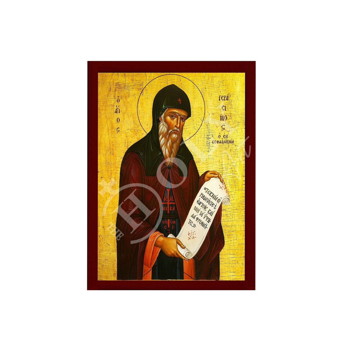 Saint Gerasimos icon, Handmade Greek Orthodox icon of St Gerasimus of Kefalonia, Byzantine art wall hanging on wood plaque, religious decor TheHolyArt