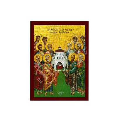 Synaxis of the Apostles icon, Handmade Greek Orthodox Icon of the Gathering of the 12 Apostles, Byzantine art wall hanging wood plaque - TheHolyArt