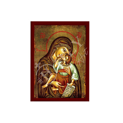 Virgin Mary icon Panagia Eleousa, Handmade Greek Orthodox Icon, Mother of God Byzantine art, Theotokos wall hanging wood plaque - TheHolyArt