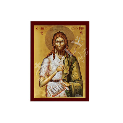 Saint John icon, Handmade Greek Orthodox icon of St John Baptist, Byzantine art wall hanging of the Forerunner wood plaque, religious decor - TheHolyArt