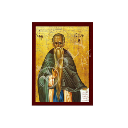 Saint Euthymius icon, Handmade Greek Orthodox icon of St Efthymios the Great, Byzantine art wall hanging icon wood plaque, religious decor - TheHolyArt