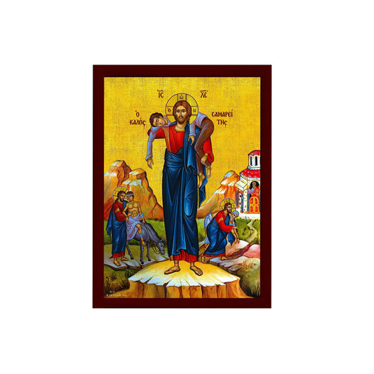 Jesus Christ icon The Good Samaritan, Handmade Greek Orthodox icon of our Lord, Byzantine art wall hanging on wood plaque, religious decor TheHolyArt