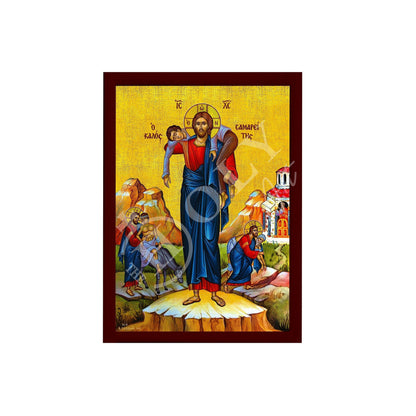 Jesus Christ icon The Good Samaritan, Handmade Greek Orthodox icon of our Lord, Byzantine art wall hanging on wood plaque, religious decor - TheHolyArt