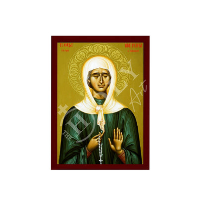 Saint Matrona icon, Handmade Greek Orthodox icon St Matrona of Moscow, Byzantine art wall hanging on wood plaque icon, religious decor - TheHolyArt