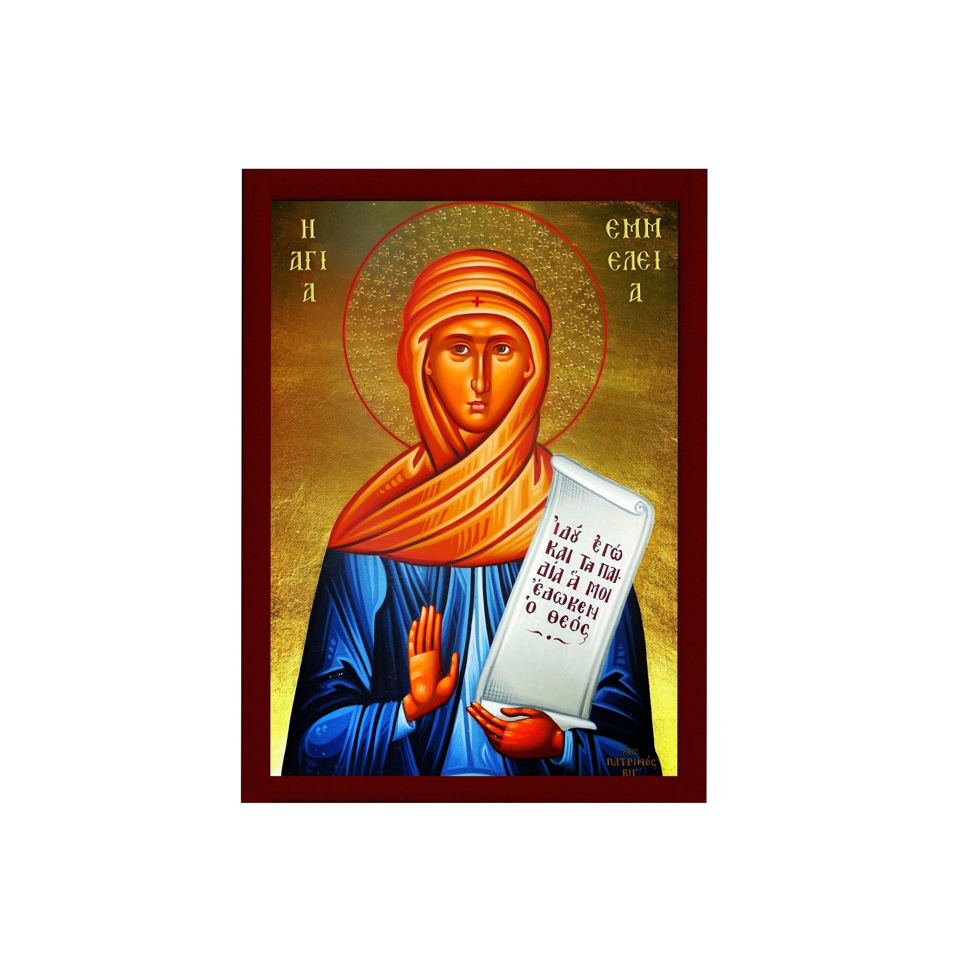 Saint Emmelia icon, Handmade Greek Orthodox icon of St Emmelia of Caesarea, Byzantine art wall hanging icon wood plaque, religious decor TheHolyArt